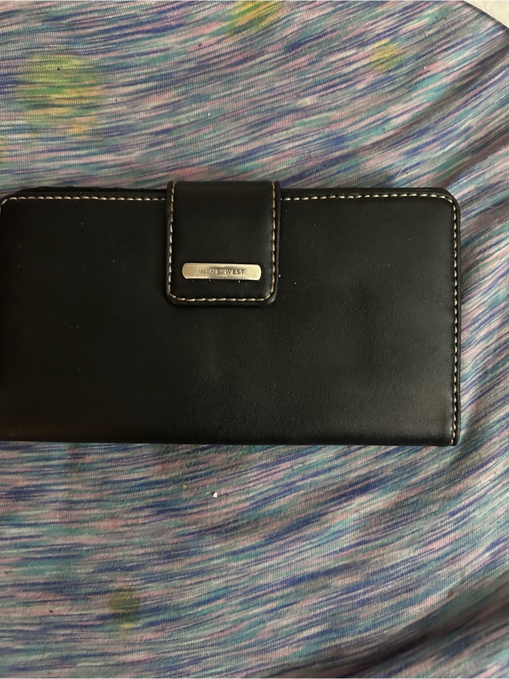 Nine West Black Leather Snap Wallet with Silver Logo Plaque